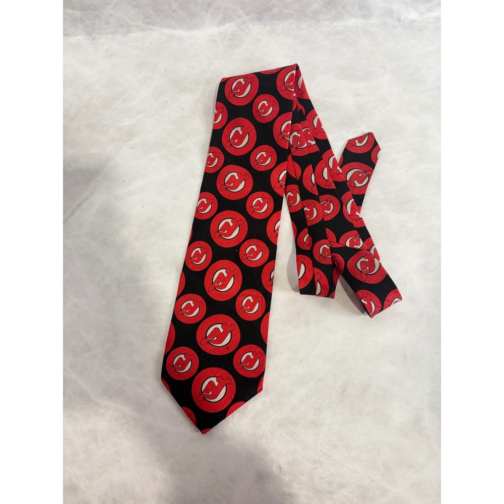 New Jersey Devils NHL Silk Tie Ralph Marlin RM Sport Red Black Logo Hockey Mens